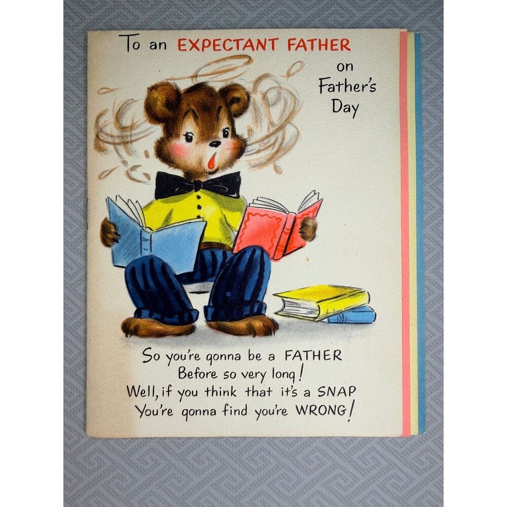 Vintage 1954 Hallmark Expectant Father's Day Greeting Card Retro Cute Bear Baby